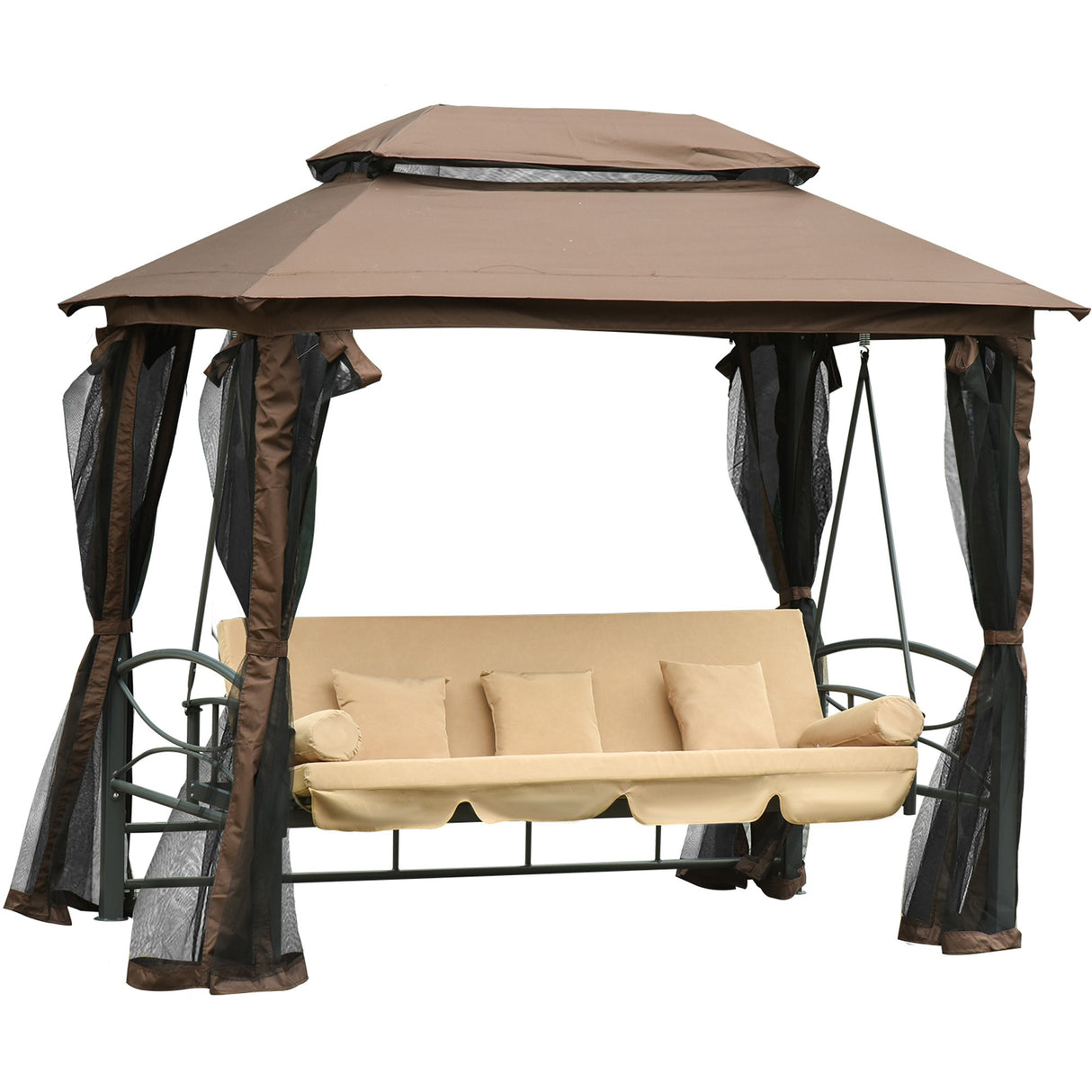 easycomfort easycomfort dondolo 3 posti da giardino convertibile in lettino con gazebo con zanzariera e cuscini beige