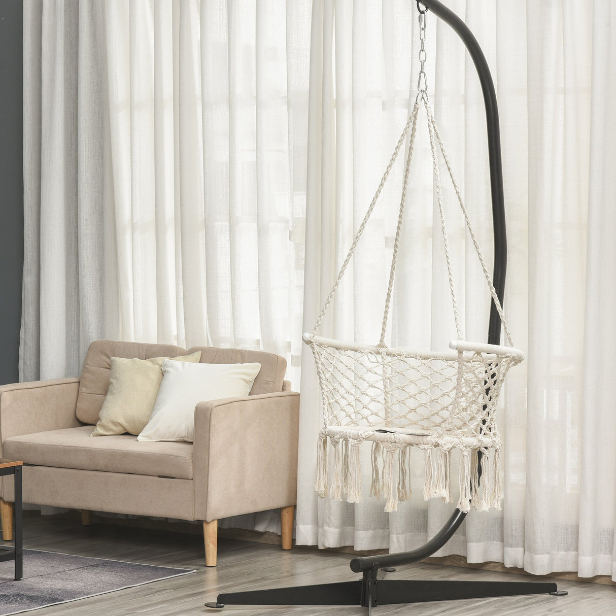 easycomfort easycomfort sedia sospesa in poliestere e macrame per interni ed esterni crema