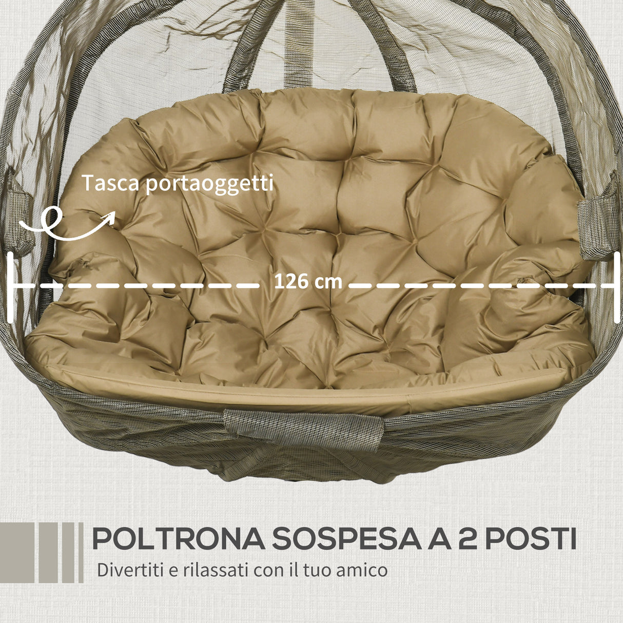 easycomfort easycomfort poltrona sospesa 2 posti per giardino e casa con struttura in acciaio e cuscino 132x126x172cm