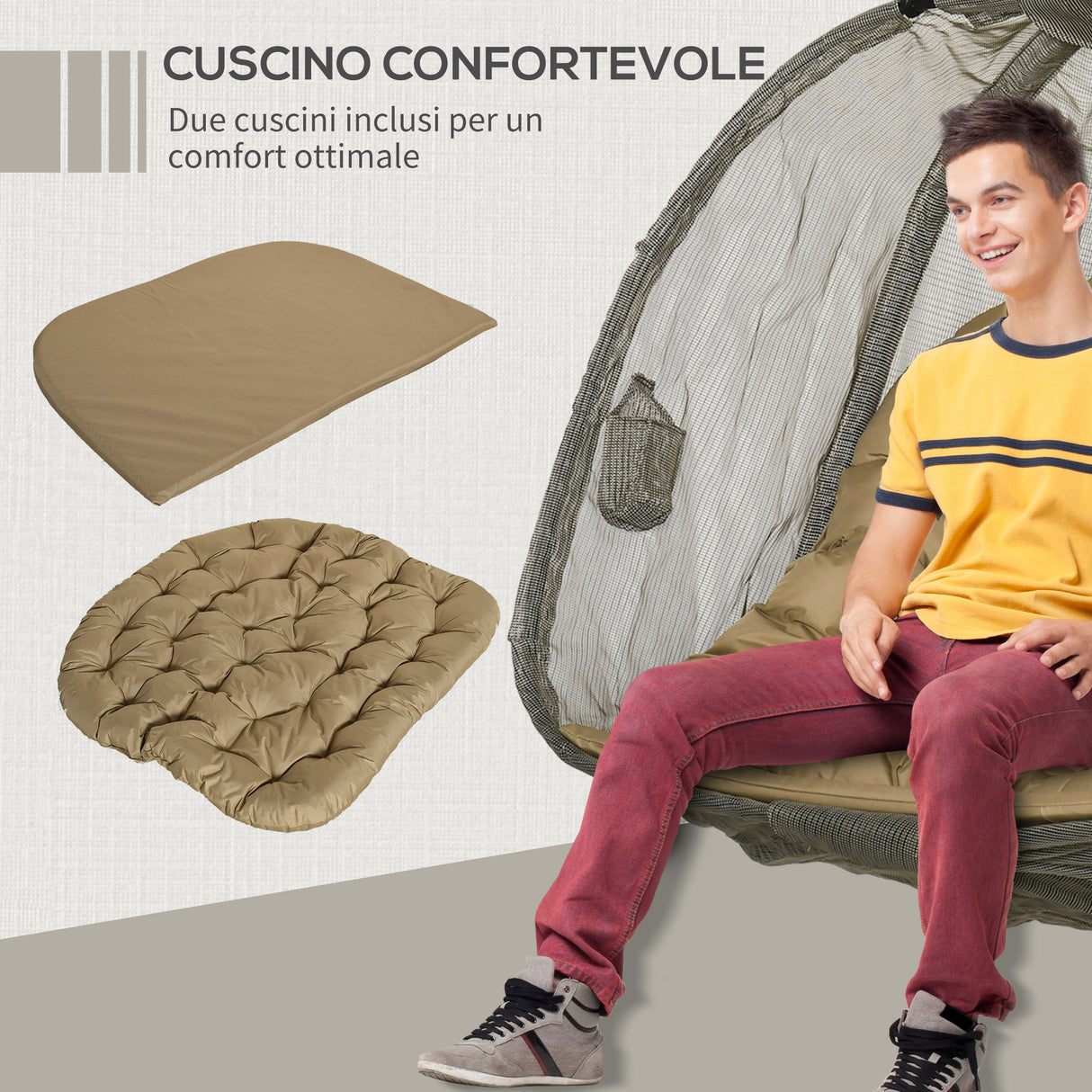 easycomfort easycomfort poltrona sospesa 2 posti per giardino e casa con struttura in acciaio e cuscino 132x126x172cm