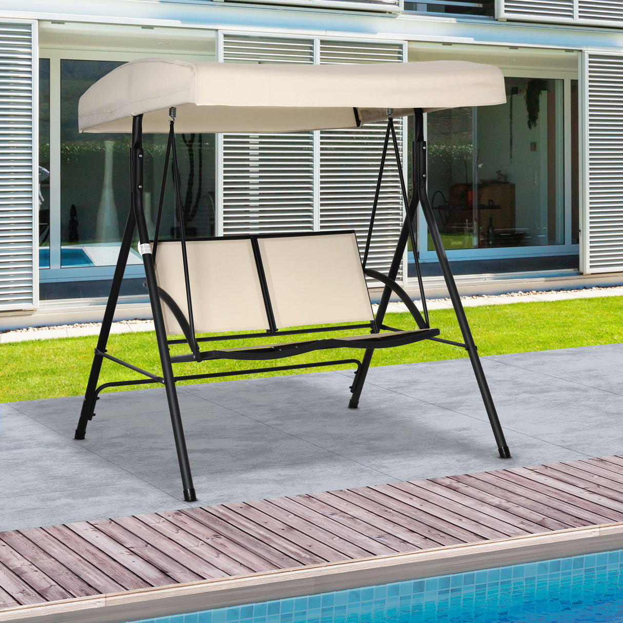 easycomfort easycomfort dondolo a 2 posti da giardino con tettuccio regolabile 140x118x162cm beige