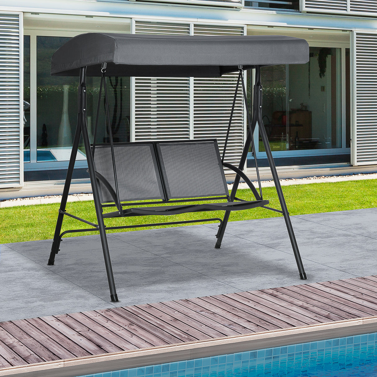 easycomfort easycomfort dondolo a 2 posti da giardino con tettuccio regolabile 140x118x162cm grigio