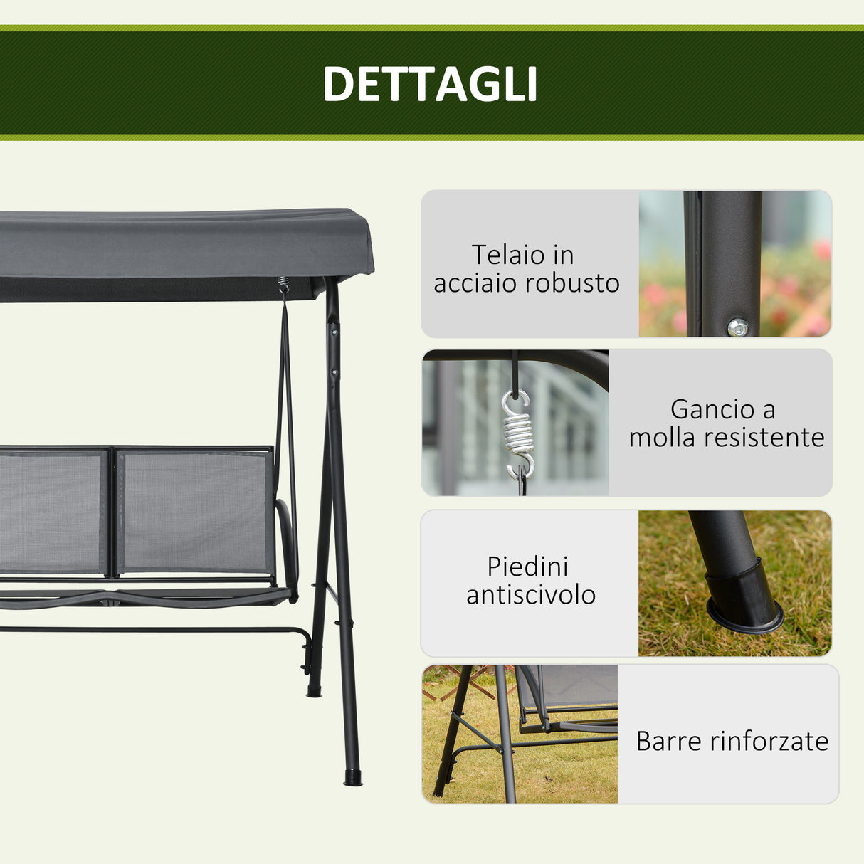 easycomfort easycomfort dondolo a 2 posti da giardino con tettuccio regolabile 140x118x162cm grigio