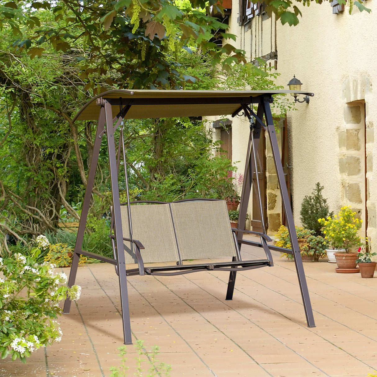 easycomfort easycomfort dondolo da giardino 2 posti con tettuccio regolabile e seduta traspirante 147x125x170cm