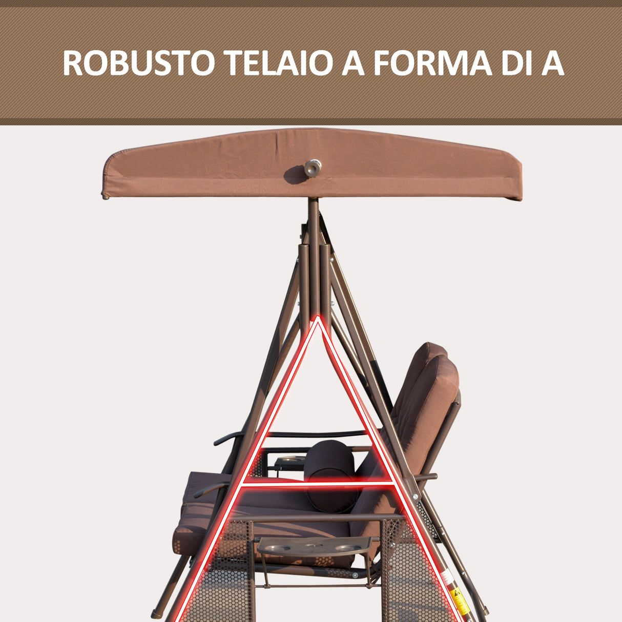 easycomfort easycomfort dondolo da giardino 2 posti con tettuccio regolabile e porta bicchieri 157x118x180 cm marrone