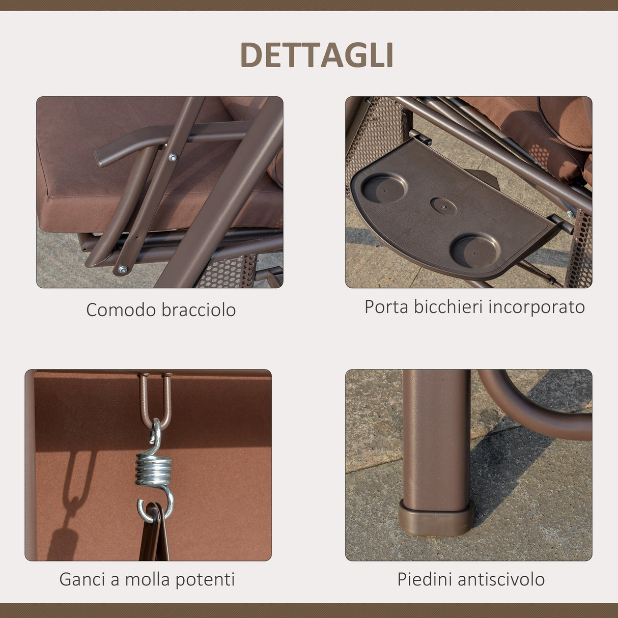 easycomfort easycomfort dondolo da giardino 2 posti con tettuccio regolabile e porta bicchieri 157x118x180 cm marrone