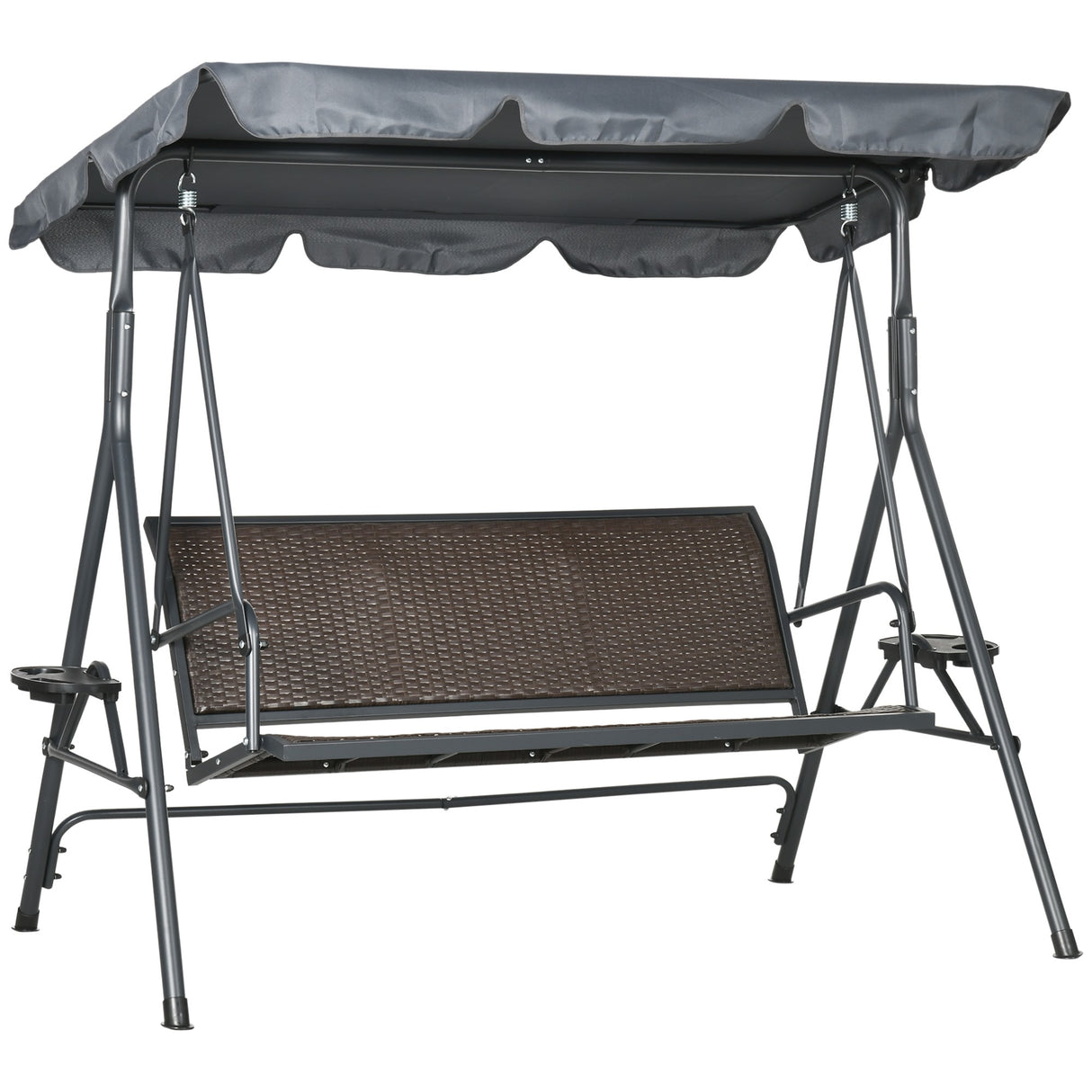 easycomfort easycomfort dondolo da giardino 3 posti in rattan pe e acciaio con tettuccio regolabile e portabicchieri 204x112x150 cm