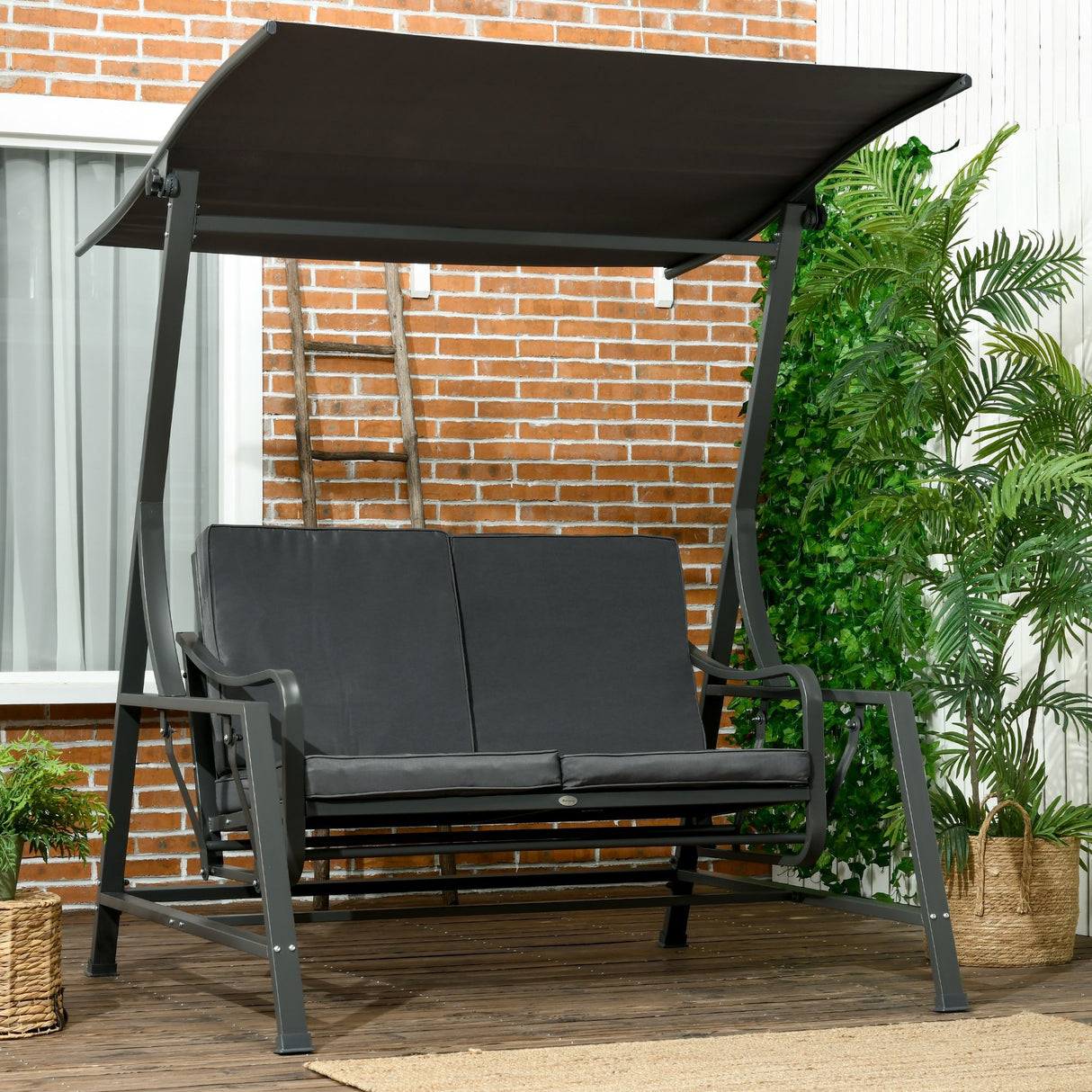 easycomfort easycomfort dondolo da giardino 2 posti in acciaio con tettuccio inclinabile e cuscini 148x129x172 cm