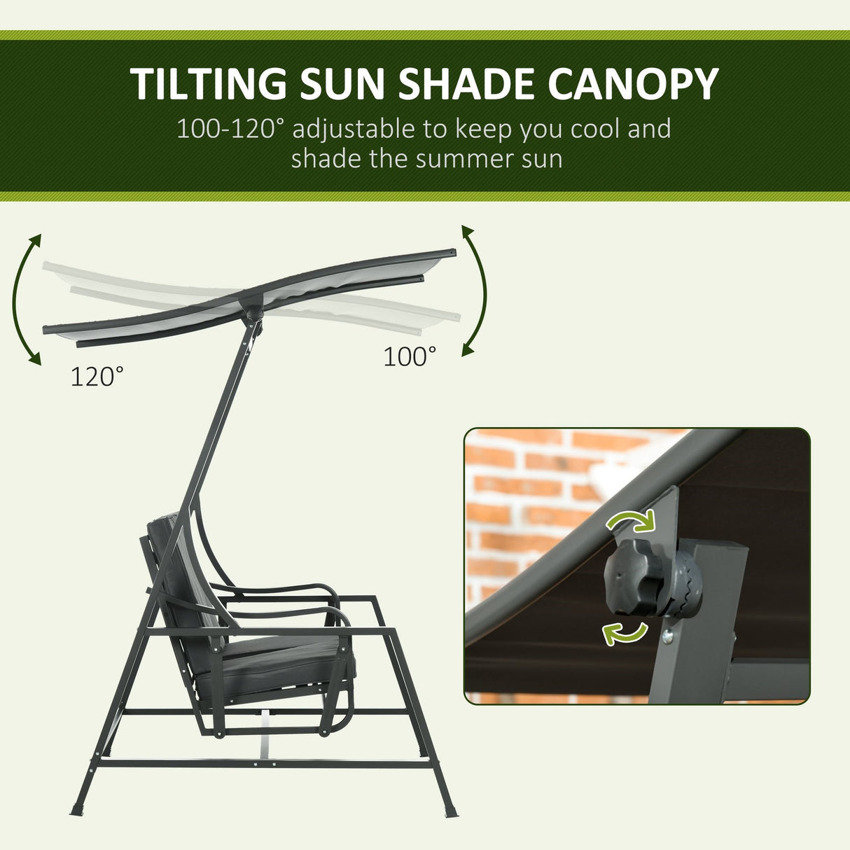 easycomfort easycomfort dondolo da giardino 2 posti in acciaio con tettuccio inclinabile e cuscini 148x129x172 cm