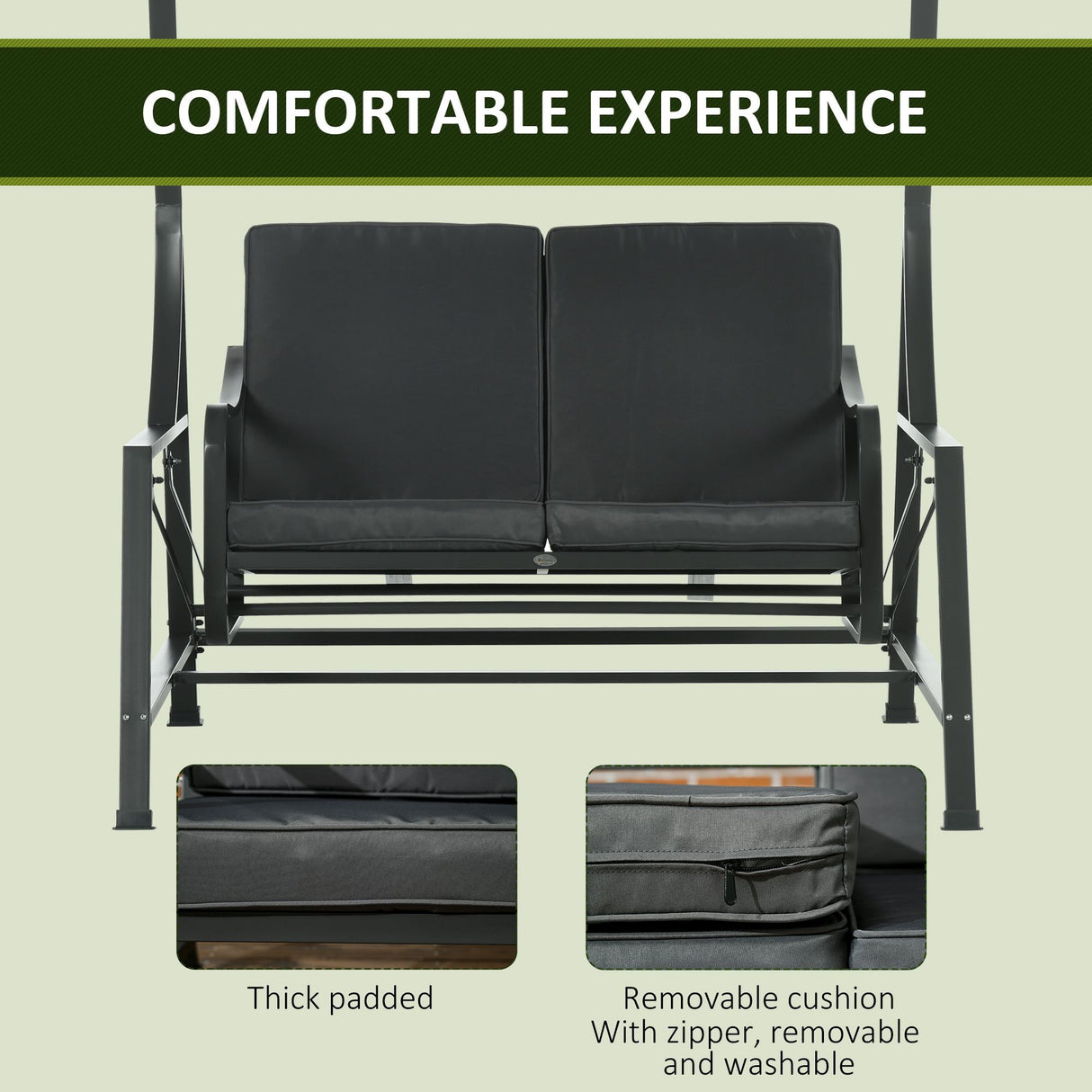 easycomfort easycomfort dondolo da giardino 2 posti in acciaio con tettuccio inclinabile e cuscini 148x129x172 cm