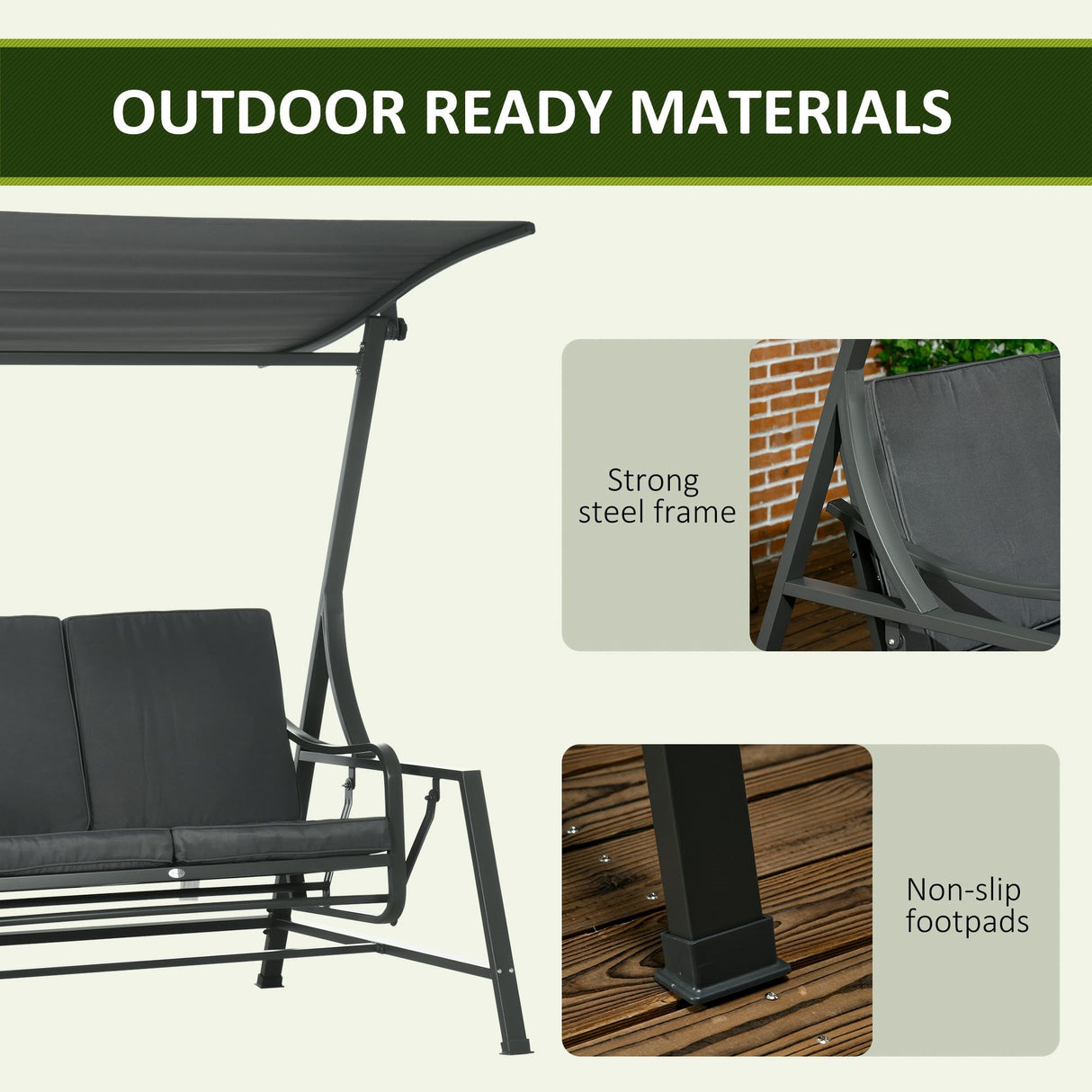 easycomfort easycomfort dondolo da giardino 2 posti in acciaio con tettuccio inclinabile e cuscini 148x129x172 cm