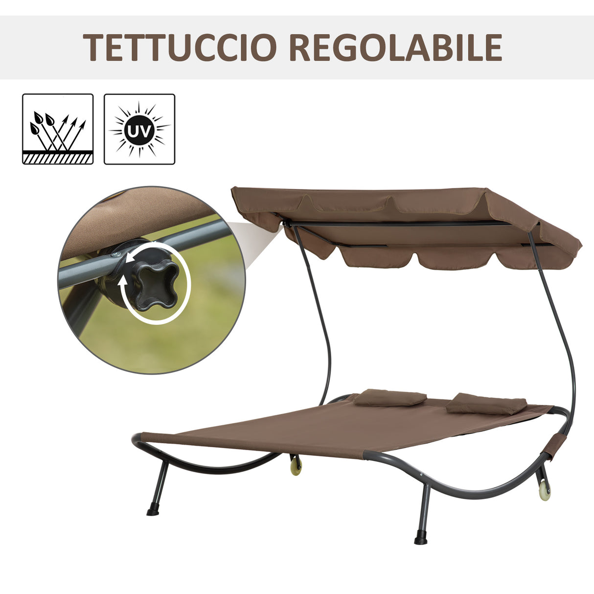 easycomfort easycomfort lettino matrimoniale 2 posti parasole regolabile da esterno e giardino 200x170 x134cm marrone