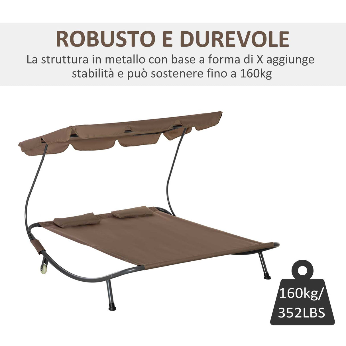 easycomfort easycomfort lettino matrimoniale 2 posti parasole regolabile da esterno e giardino 200x170 x134cm marrone