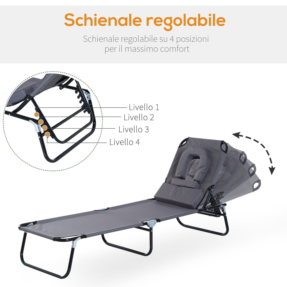 easycomfort easycomfort lettino prendisole relax pieghevole con cuscino poggiatesta grigio ean 8054111844468