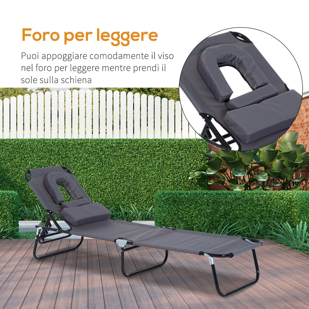 easycomfort easycomfort lettino prendisole relax pieghevole con cuscino poggiatesta grigio ean 8054111844468