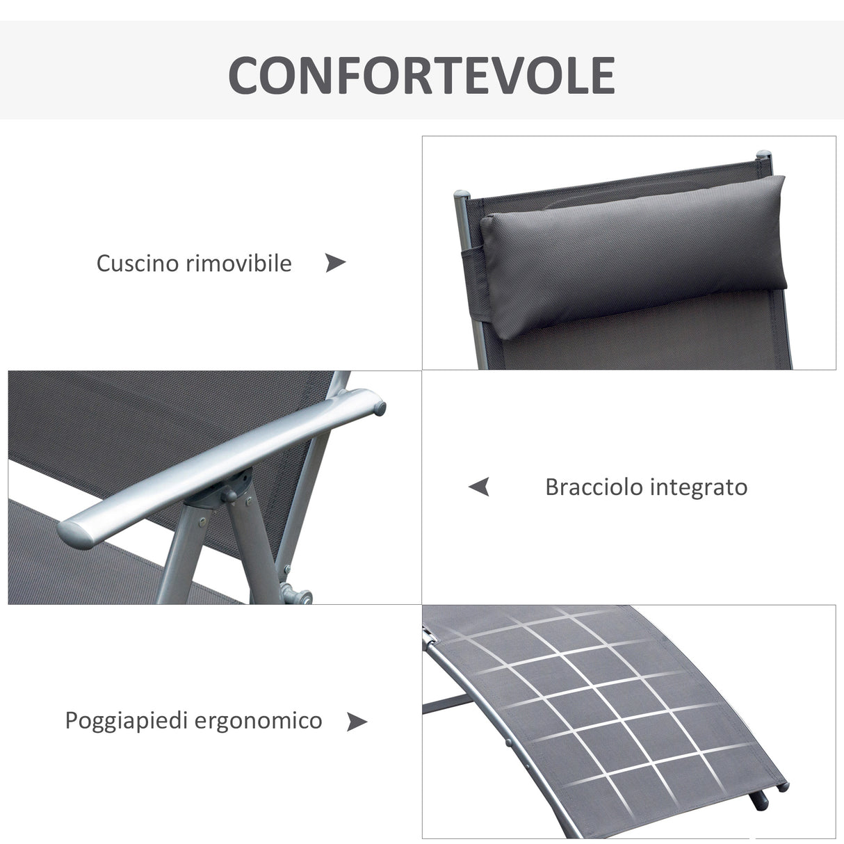 easycomfort easycomfort sdraio prendisole relax reclinabile pieghevole con cuscino giardino grigio ean 8054144132914