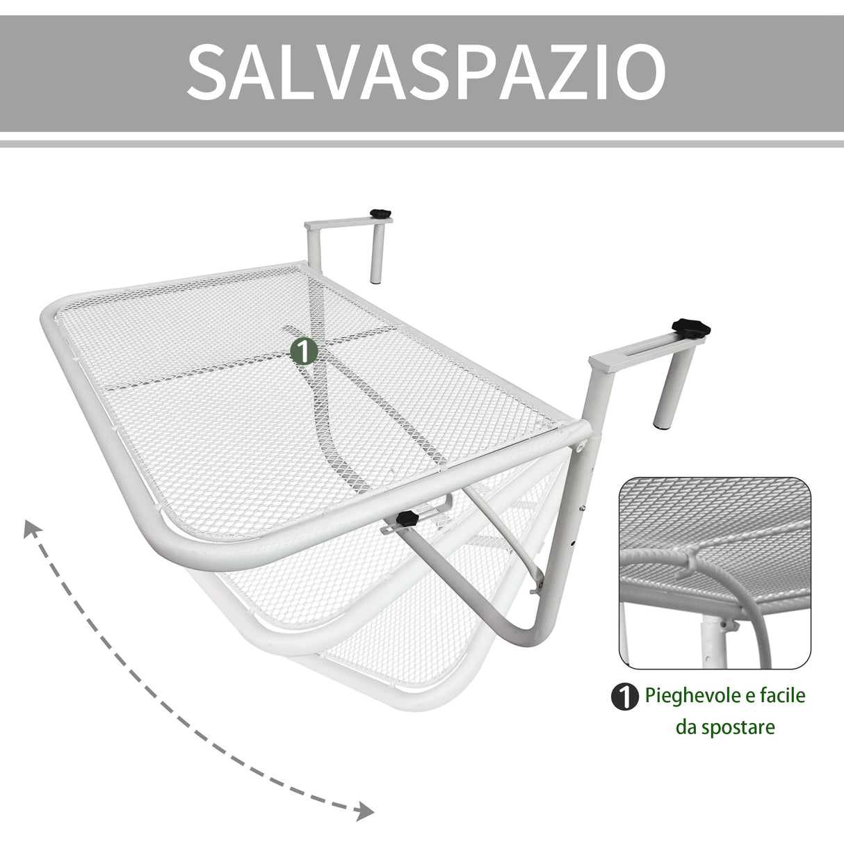 easycomfort easycomfort tavolo da ringhiera altezza regolabile 3 livelli in metallo 60x56 5x45cm bianco