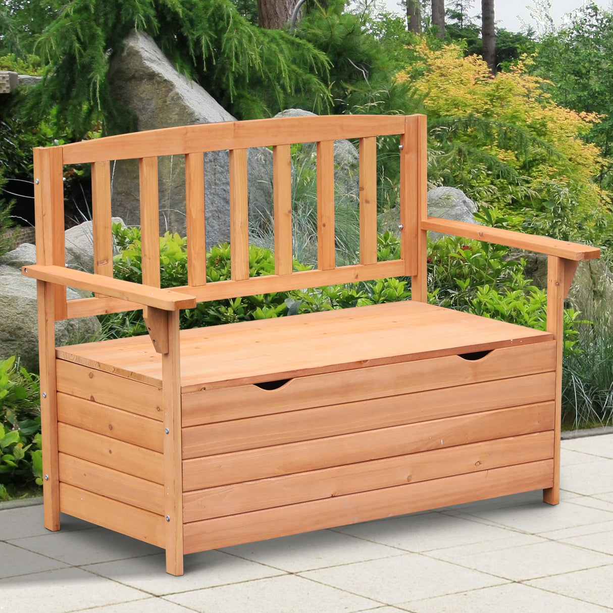 easycomfort easycomfort panchina in legno da giardino 2 posti con vano contenitore 112x58x84 cm ean 8054111849548