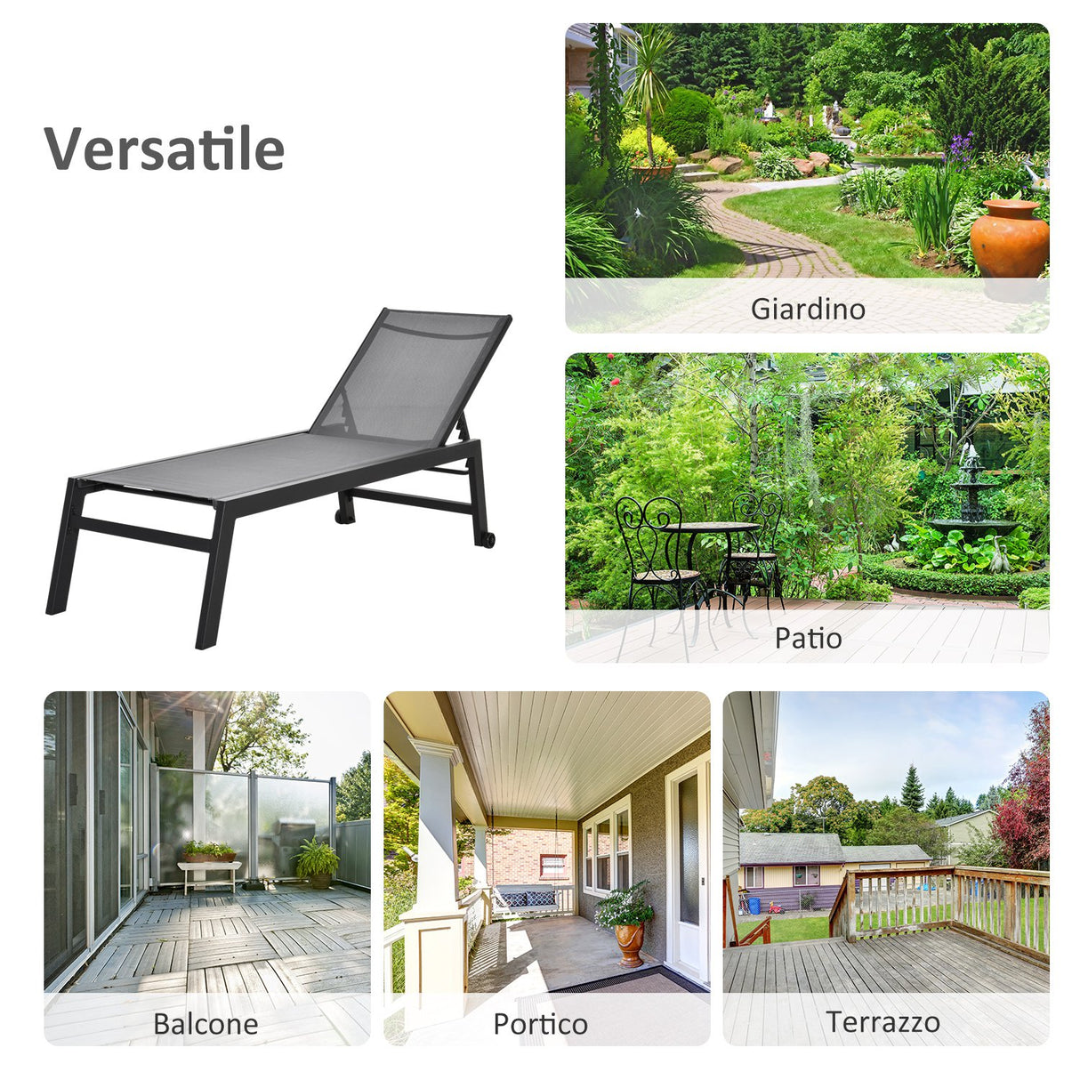 easycomfort offerta limitata lettino sdraio prendisole pieghevole con materassino in textilene colore grigio chiaro