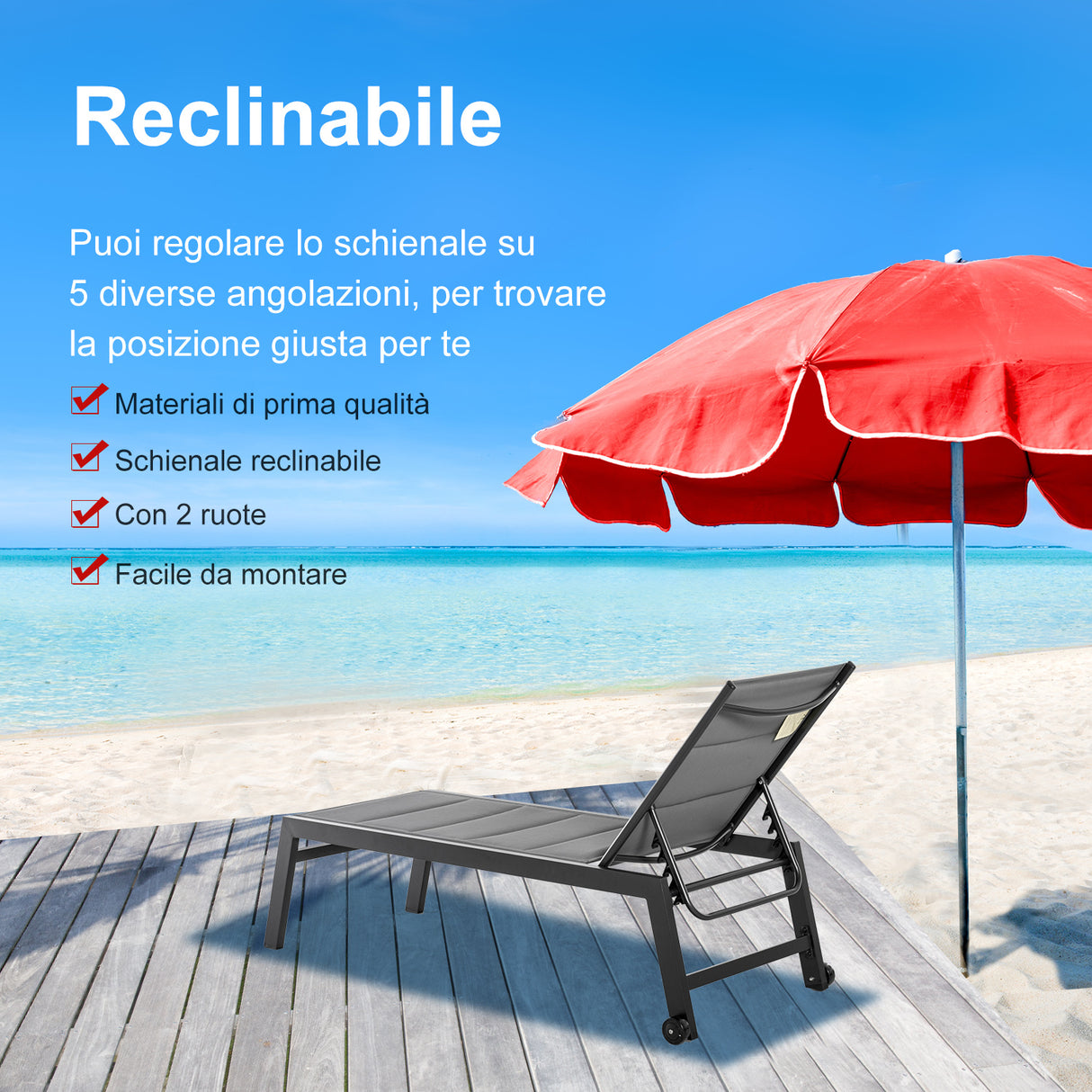 easycomfort easycomfort sdraio da giardino reclinabile su 5 livelli rivestimento imbottito alluminio e texteline grigio ean 8055776913391