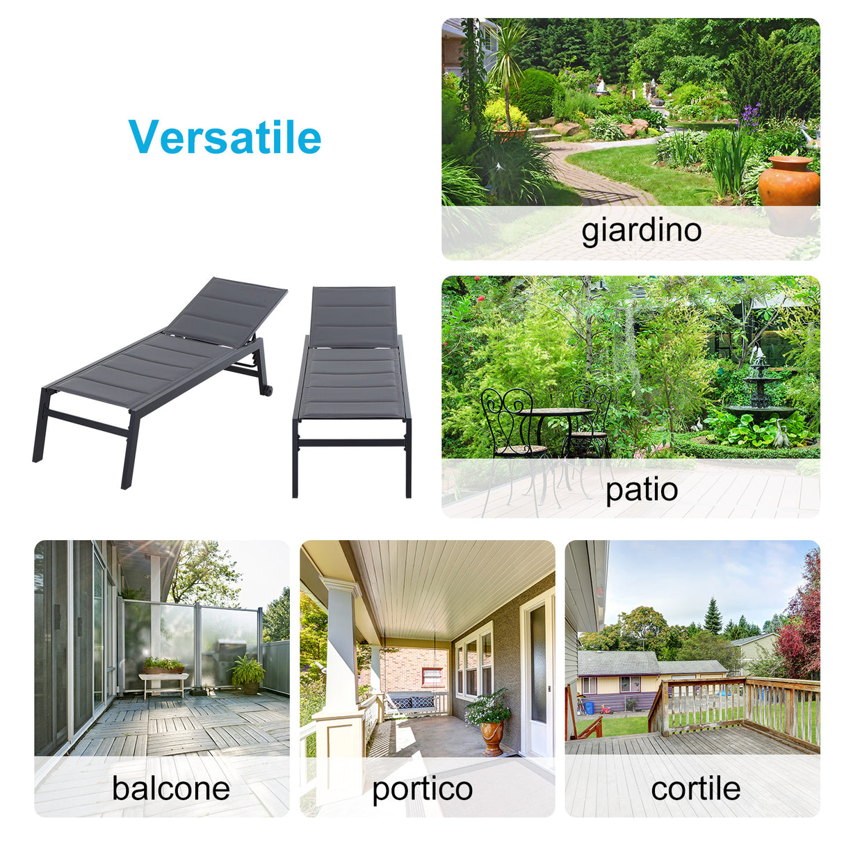 easycomfort easycomfort sdraio da giardino reclinabile su 5 livelli rivestimento imbottito alluminio e texteline grigio ean 8055776913391