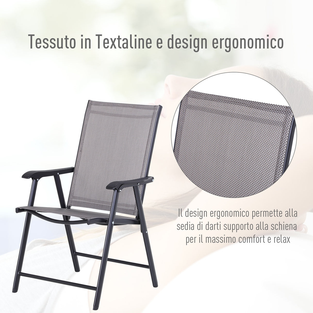 easycomfort easycomfort set 2 sedie pieghevoli da esterni in acciaio e textilene grigio e nero ean 8054144139272