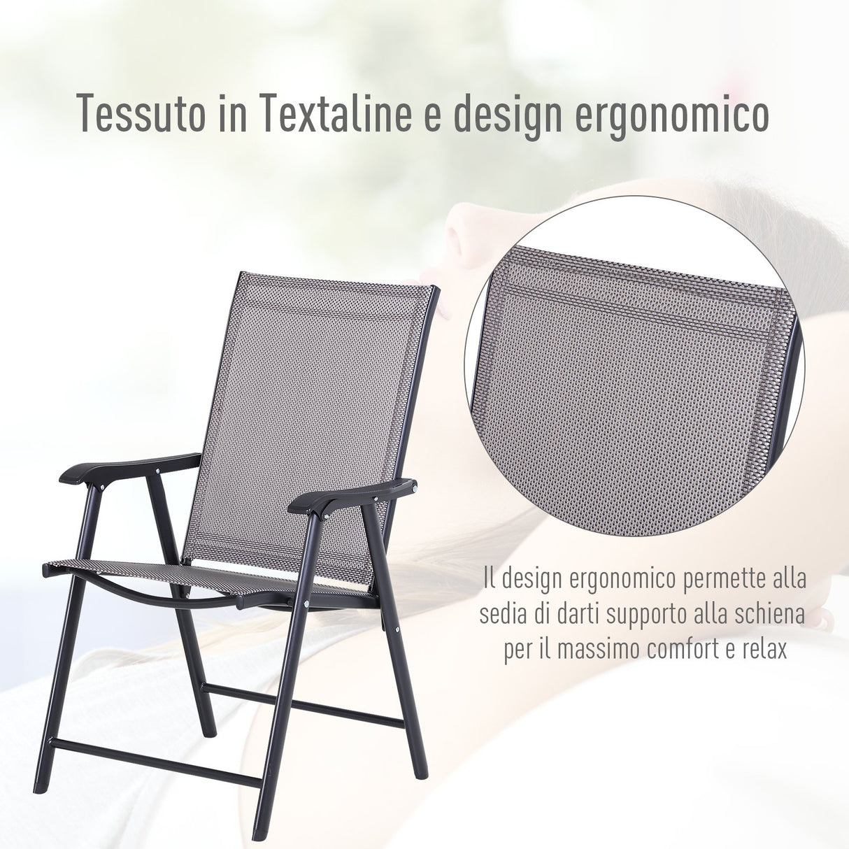 easycomfort easycomfort set di 4 sedie pieghevoli da esterni in acciaio e textilene grigio e nero ean 8055776912615