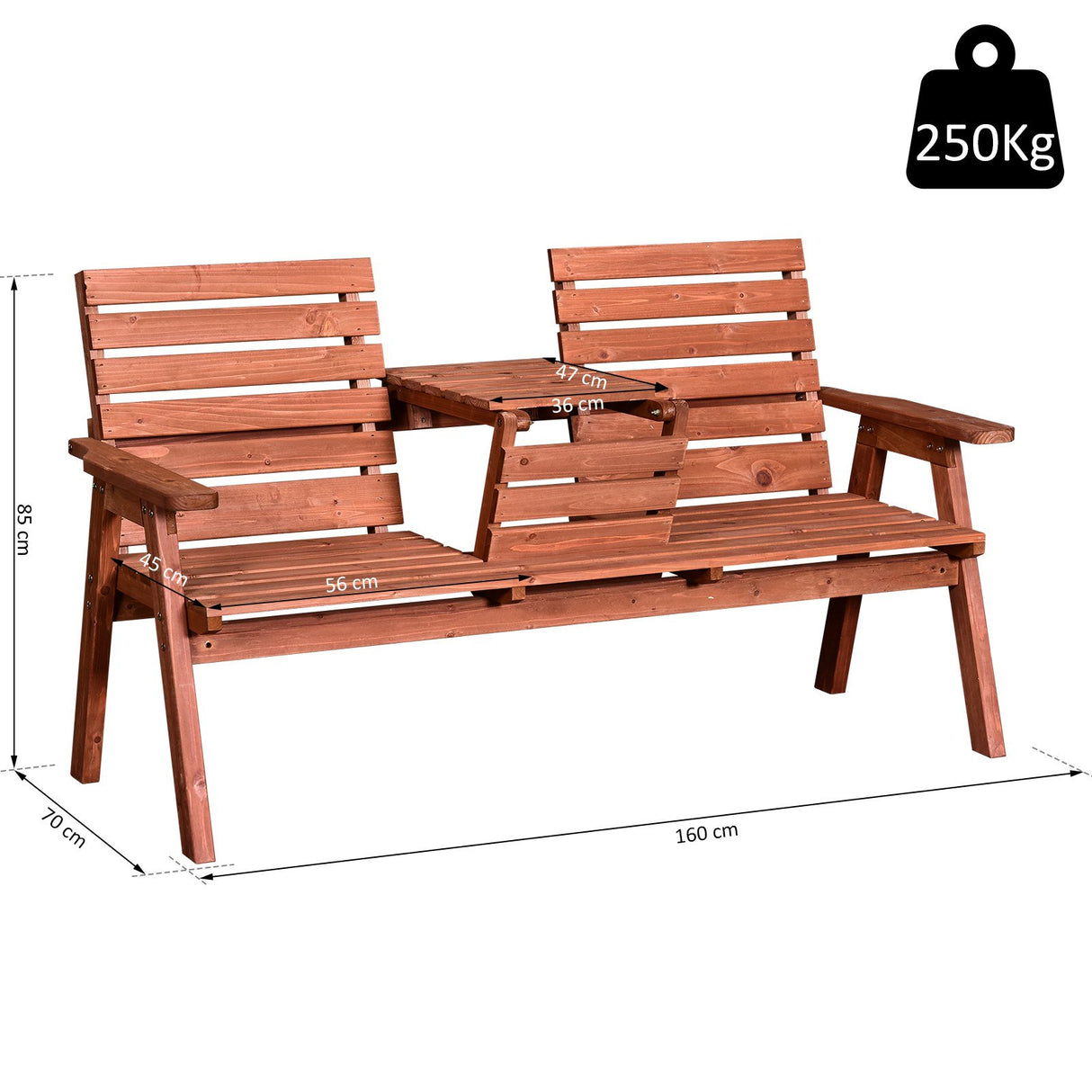easycomfort easycomfort panchina da giardino in legno di abete 2 o 3 posti tavolino convertibile in seduta 160x70x85cm aosom italy ean 8055776911878