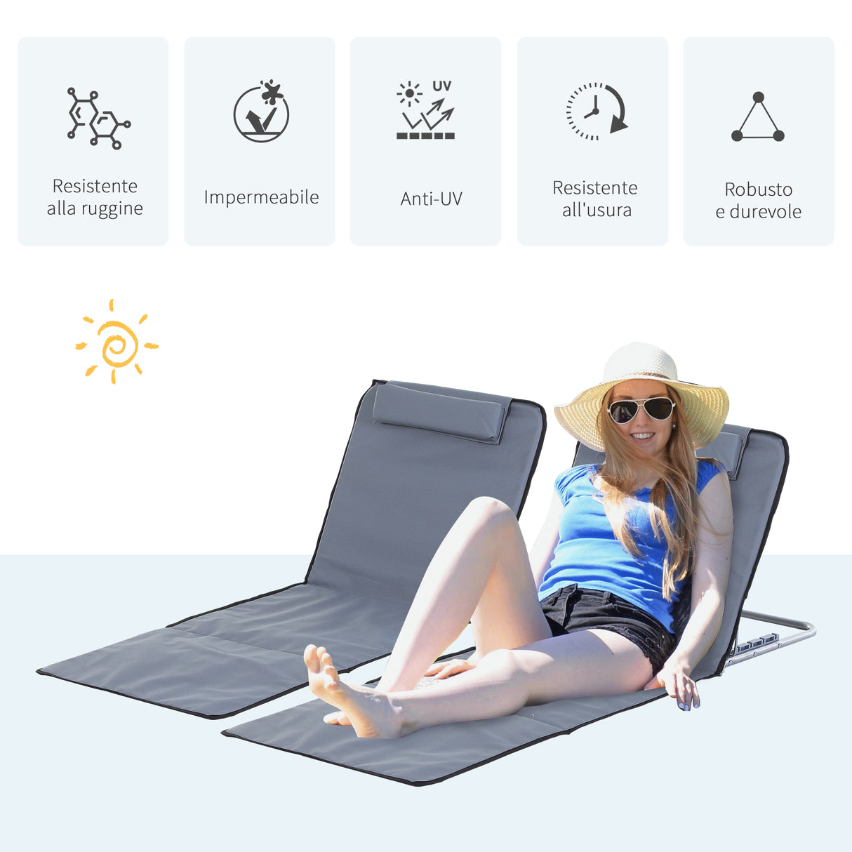 easycomfort easycomfort set 2 materassini da spiaggia pieghevoli con schienale regolabile grigio ean 8054111844239