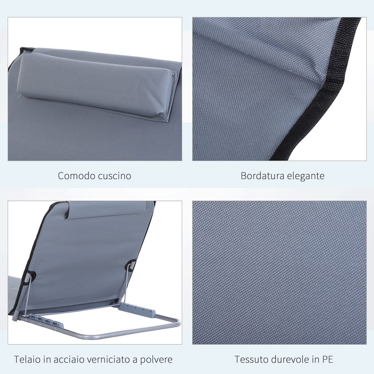 easycomfort easycomfort set 2 materassini da spiaggia pieghevoli con schienale regolabile grigio ean 8054111844239
