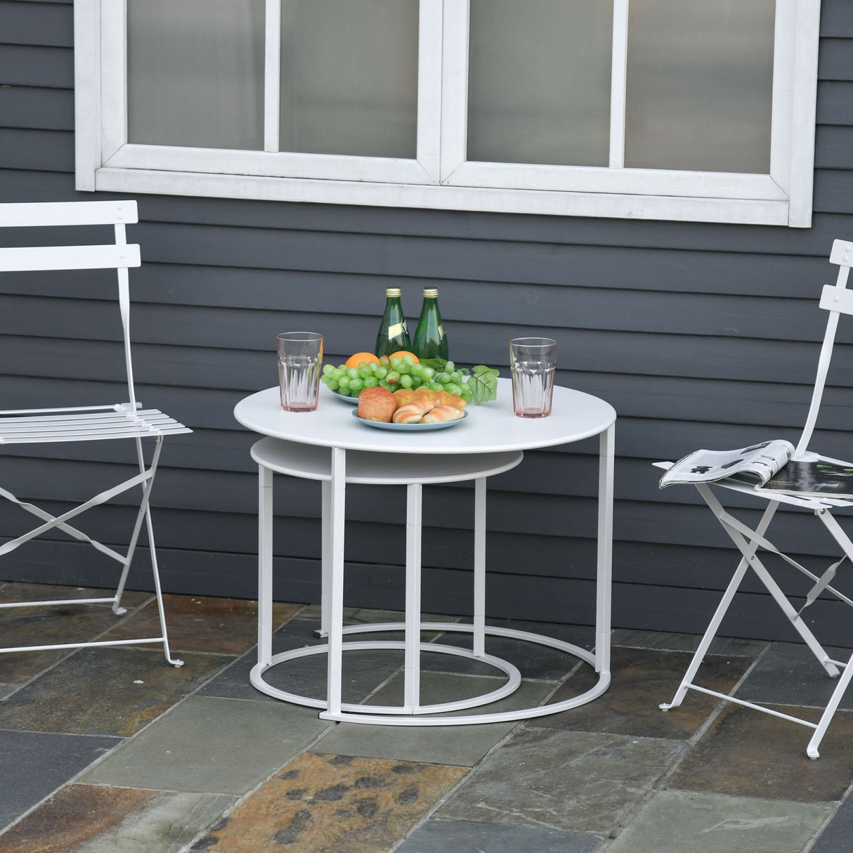 easycomfort area occasioni easycomfort set 2 tavolini da salotto e giardino salvaspazio sovrapponibili tavolini da caffe in ferro bianco