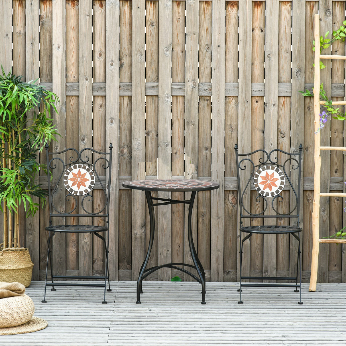 easycomfort easycomfort mobili da giardino set da 3 pezzi con 2 sedie pieghevoli e 1 tavolino in metallo e ceramica