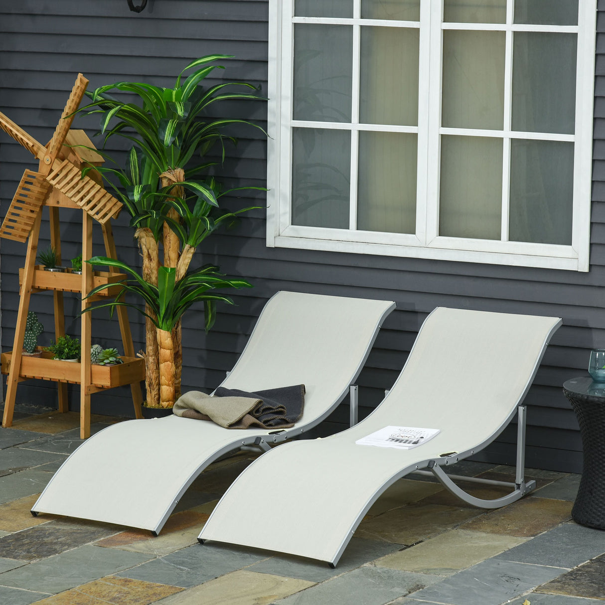 easycomfort easycomfort set 2 sdraio da giardino pieghevoli lettino prendisole in alluminio e texteline beige 61x165x63cm ean 8055776911137