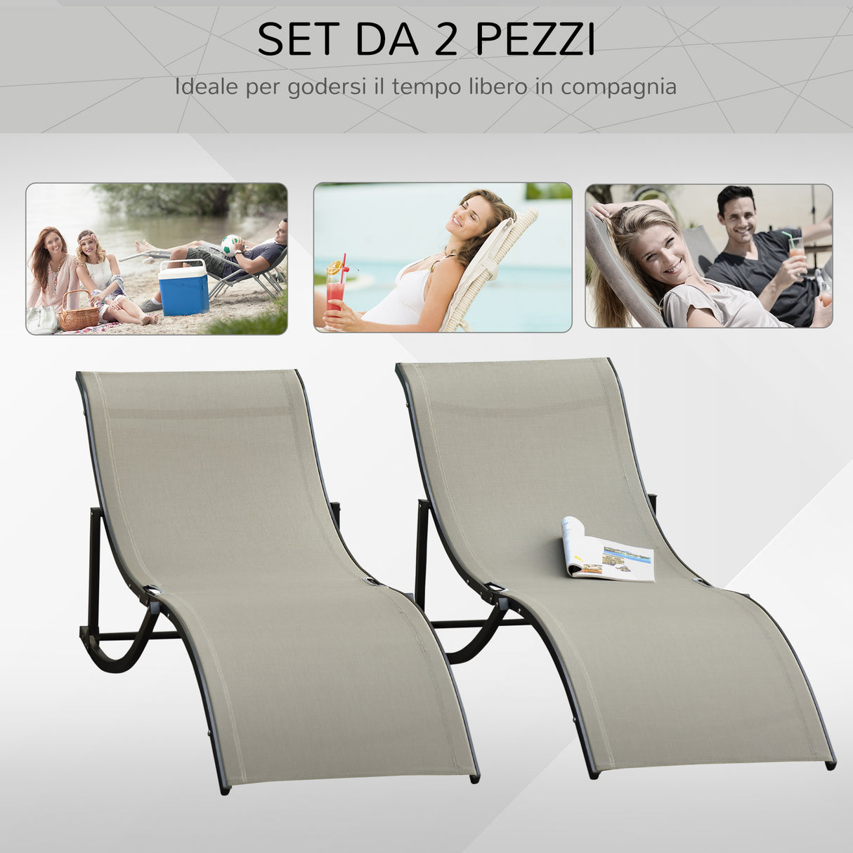 easycomfort easycomfort set 2 sdraio da giardino pieghevoli lettino prendisole in alluminio e textilene 61x165x63cm