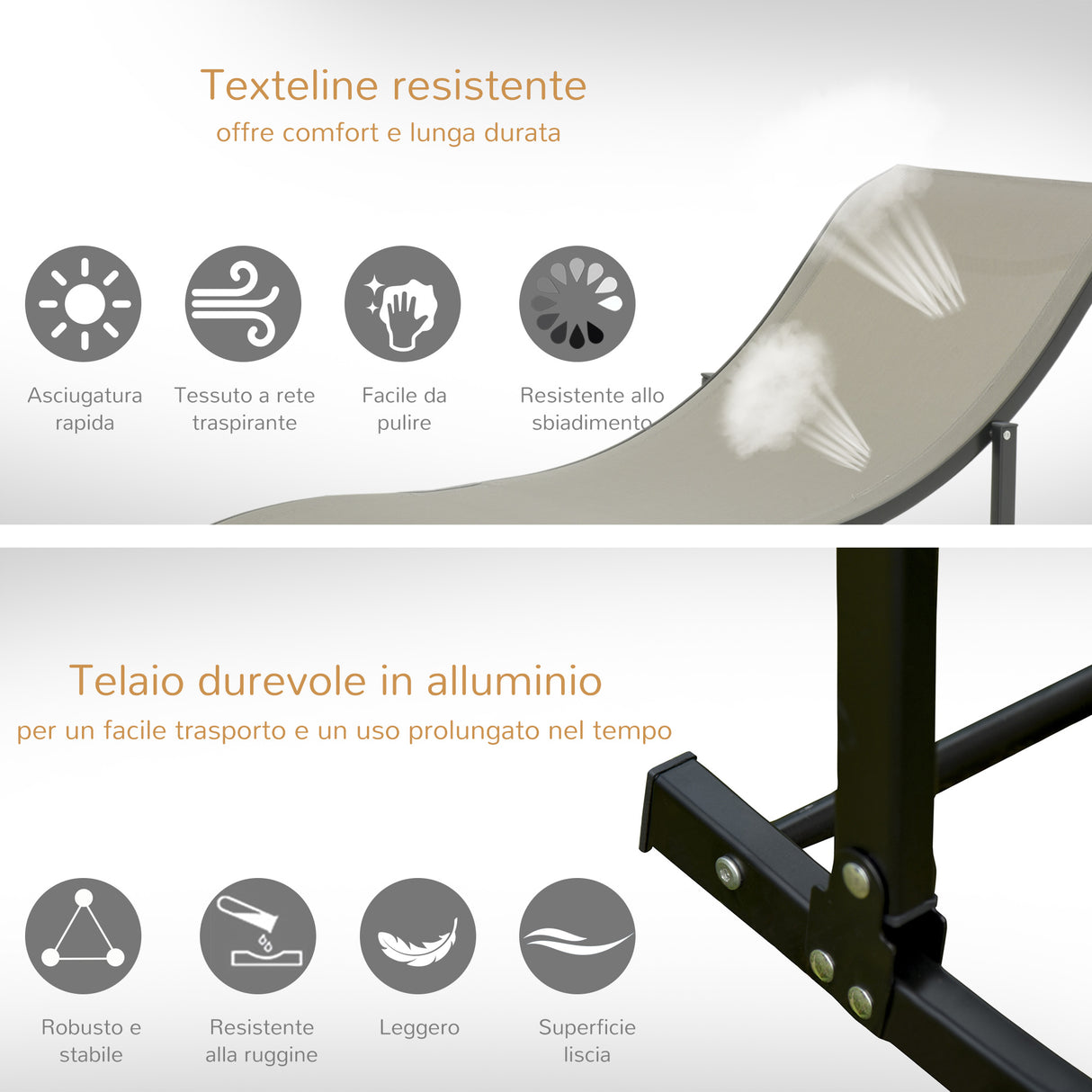 easycomfort easycomfort set 2 sdraio da giardino pieghevoli lettino prendisole in alluminio e textilene 61x165x63cm