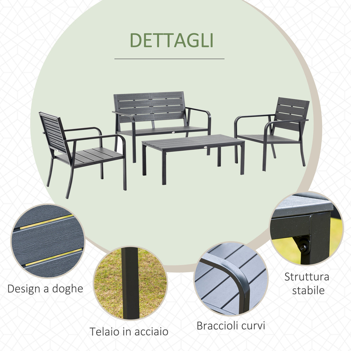 easycomfort easycomfort set salotto da giardino da 4 pezzi con panchina a 2 posti 2 poltrone e tavolino caffe