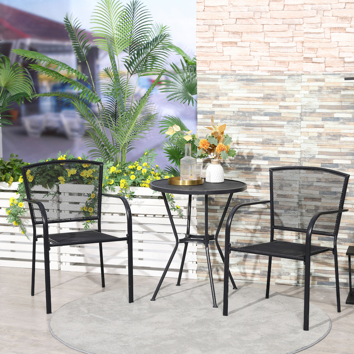 easycomfort easycomfort set 2 sedie da giardino in metallo per cortile patio e terrazza nero