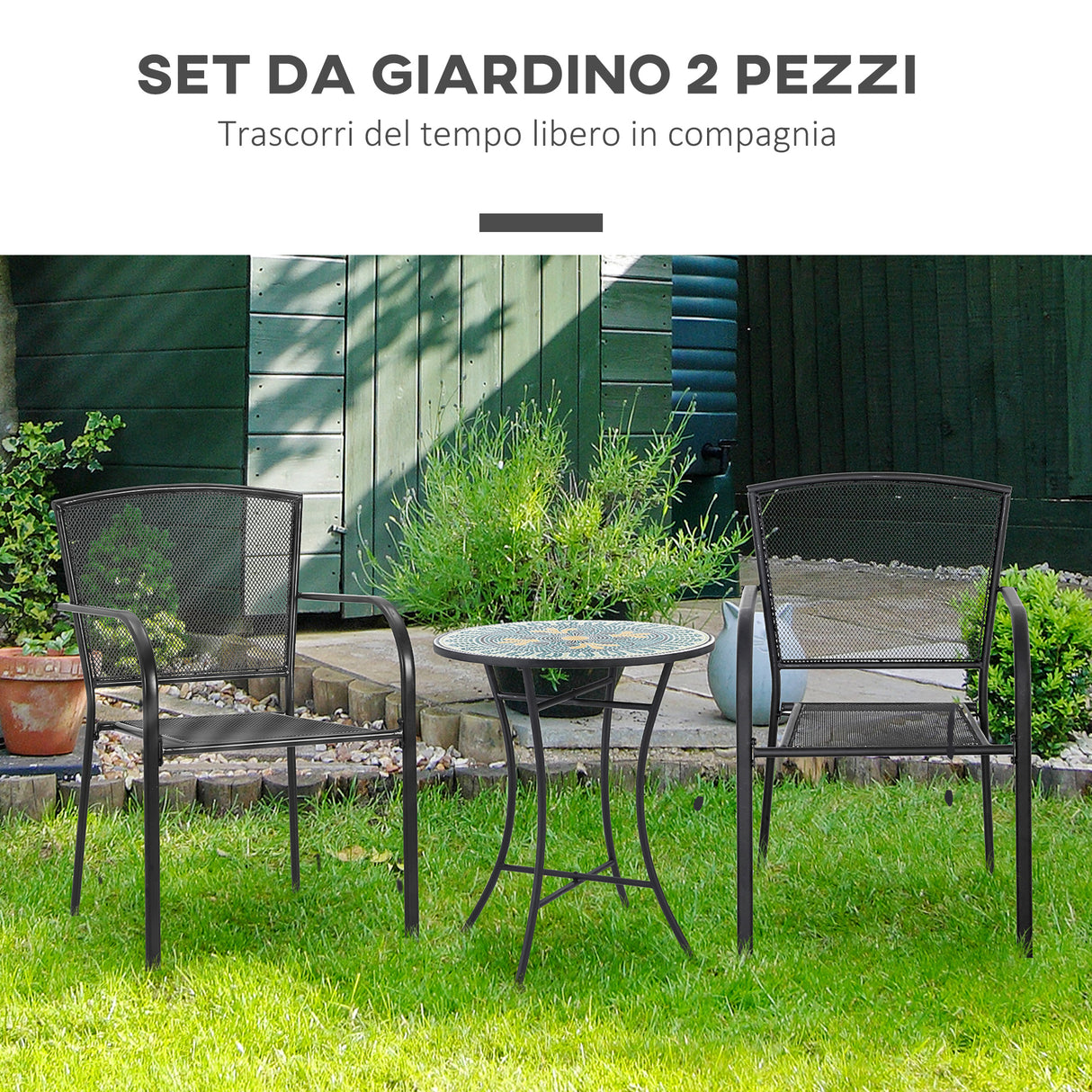 easycomfort easycomfort set 2 sedie da giardino in metallo per cortile patio e terrazza nero