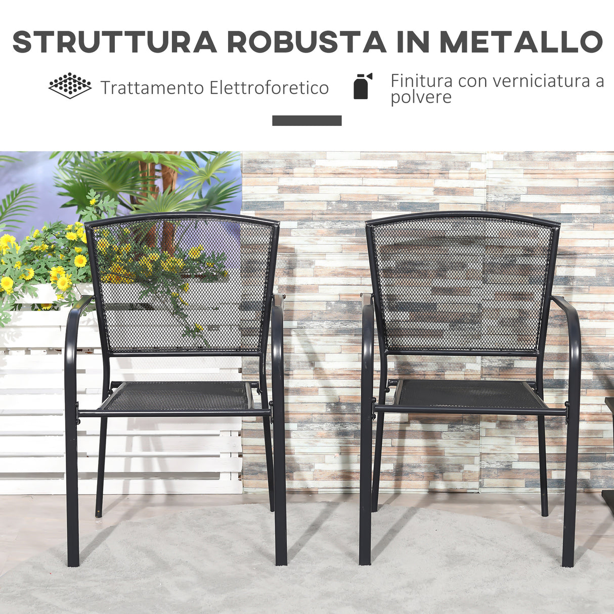 easycomfort easycomfort set 2 sedie da giardino in metallo per cortile patio e terrazza nero