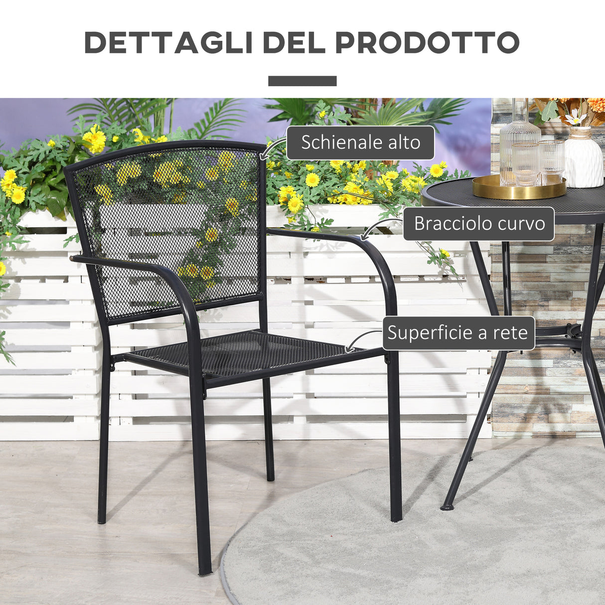 easycomfort easycomfort set 2 sedie da giardino in metallo per cortile patio e terrazza nero