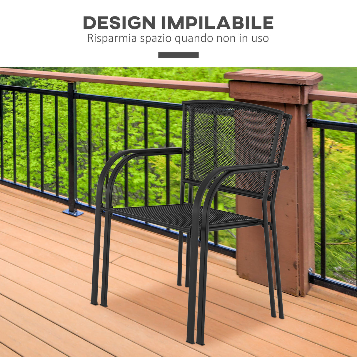 easycomfort easycomfort set 2 sedie da giardino in metallo per cortile patio e terrazza nero