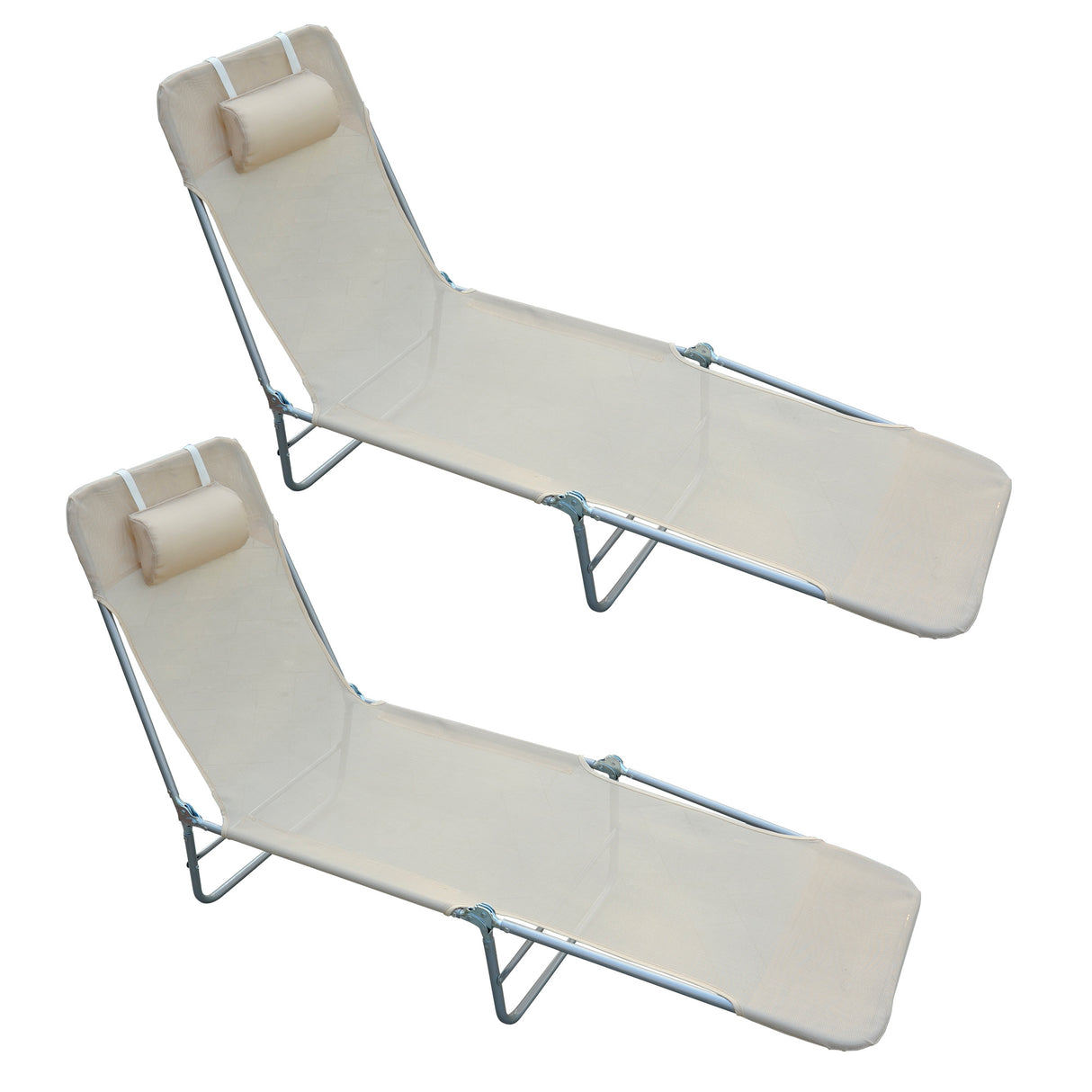 easycomfort easycomfort set 2 lettini prendisole pieghevoli con schienale reclinabile a 4 livelli metallo e tessuto a rete beige