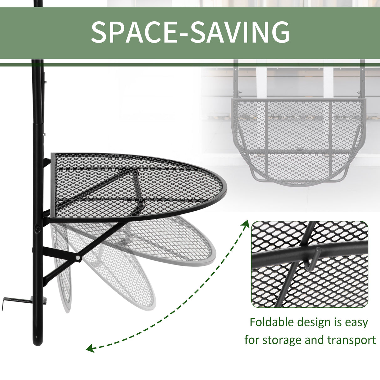 easycomfort easycomfort tavolo da ringhiera pieghevole e regolabile in metallo 60x60x57 72cm nero