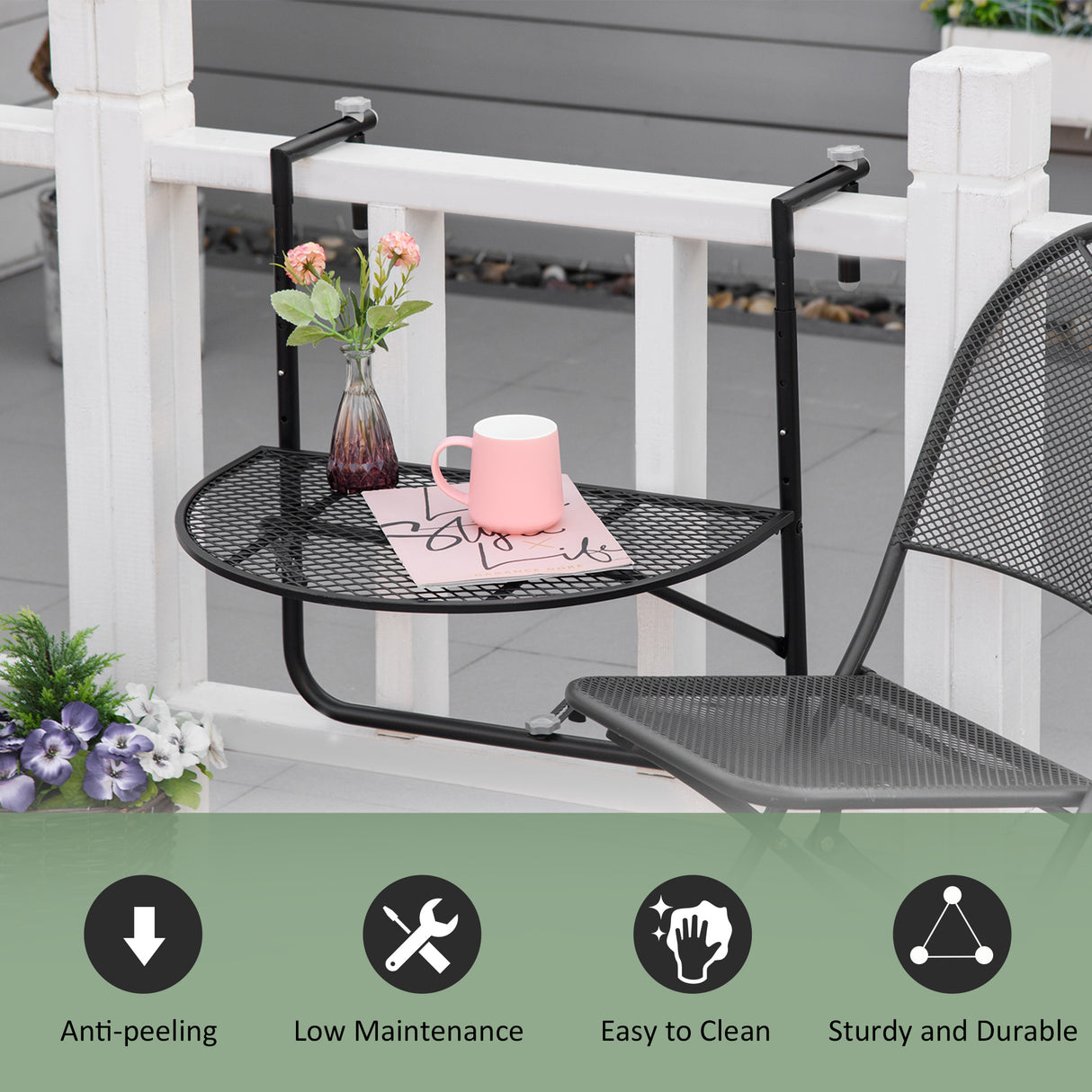 easycomfort easycomfort tavolo da ringhiera pieghevole e regolabile in metallo 60x60x57 72cm nero