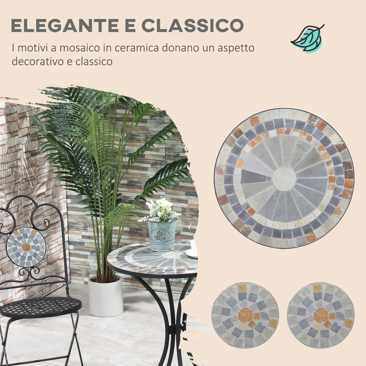 easycomfort easycomfort set da giardino 3 pezzi 2 sedie pieghevoli e 1 tavolo design a mosaico grigio