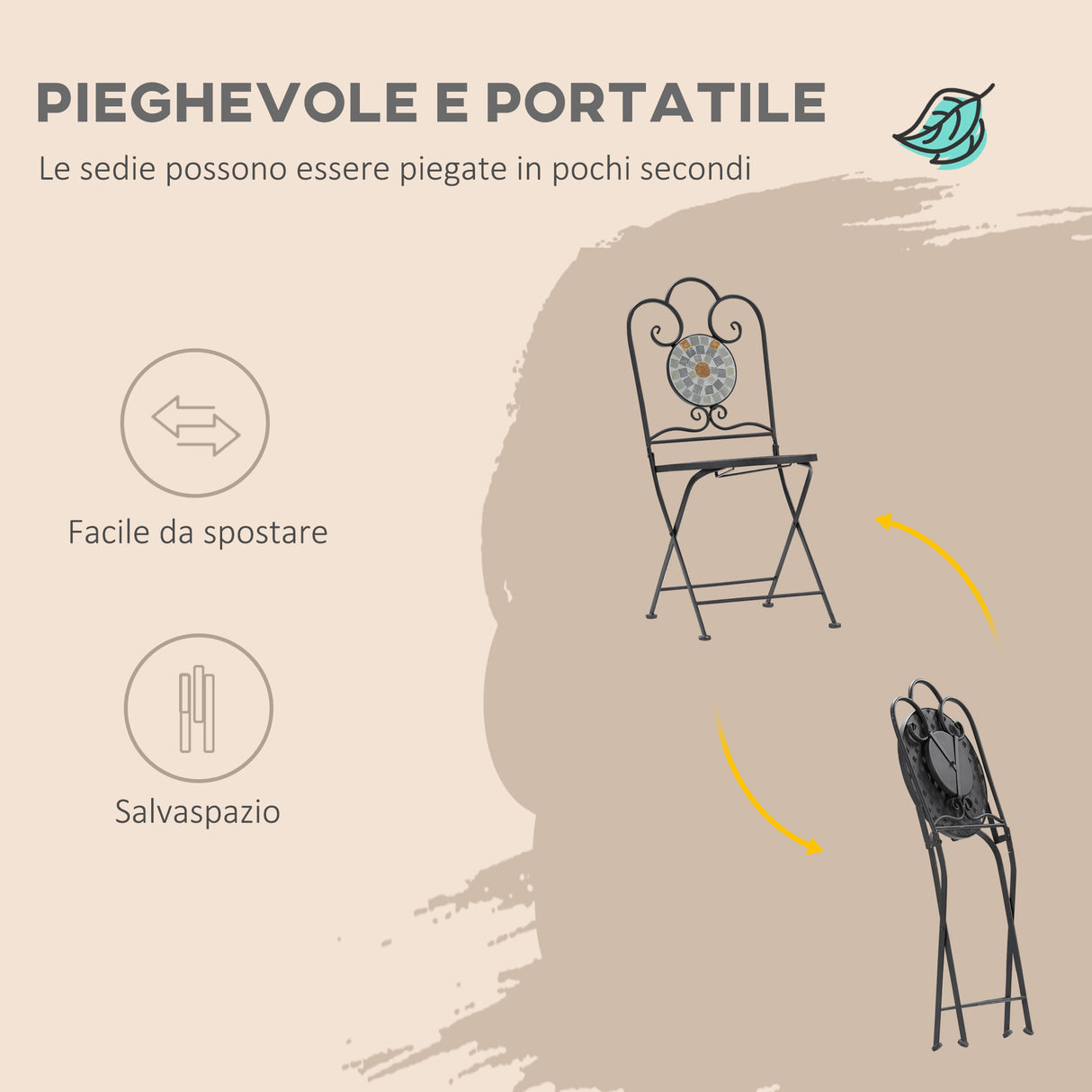 easycomfort easycomfort set da giardino 3 pezzi 2 sedie pieghevoli e 1 tavolo design a mosaico grigio