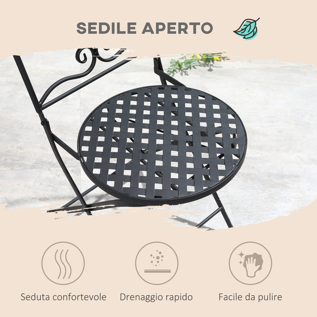 easycomfort easycomfort set da giardino 3 pezzi 2 sedie pieghevoli e 1 tavolo design a mosaico grigio