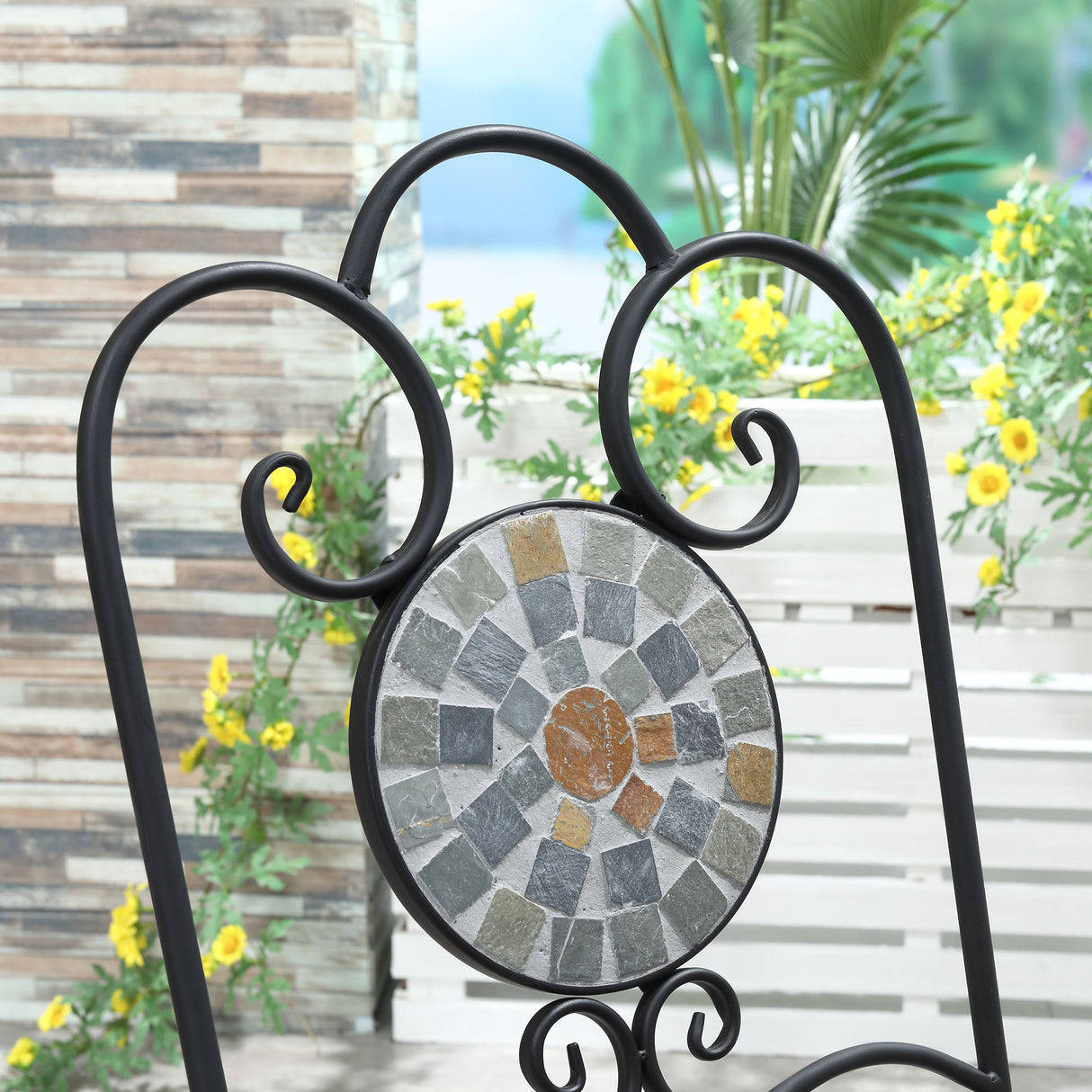 easycomfort easycomfort set da giardino 3 pezzi 2 sedie pieghevoli e 1 tavolo design a mosaico grigio
