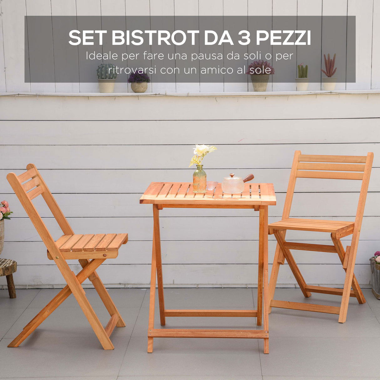 easycomfort easycomfort set 3 pezzi tavolo e sedie da giardino pieghevoli in legno per esterni terrazzo picnic o campeggio salvaspazio e compatto teak