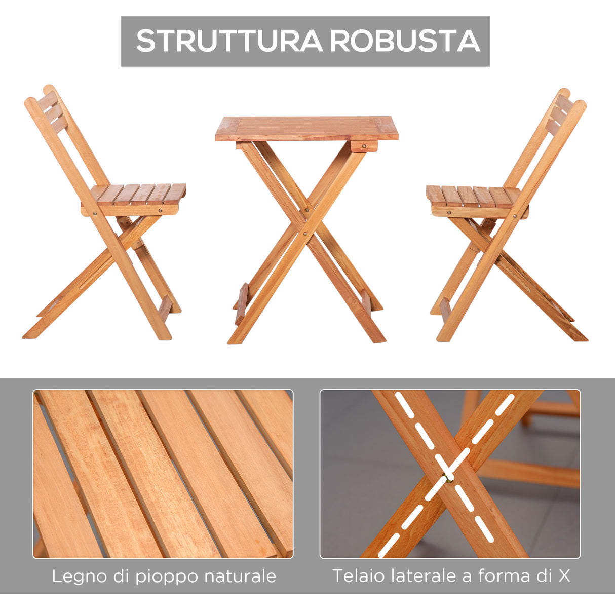 easycomfort easycomfort set 3 pezzi tavolo e sedie da giardino pieghevoli in legno per esterni terrazzo picnic o campeggio salvaspazio e compatto teak